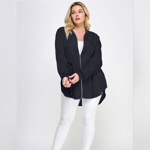 Plus Size Elegant Black Utility Jacket for Women 1X-3X